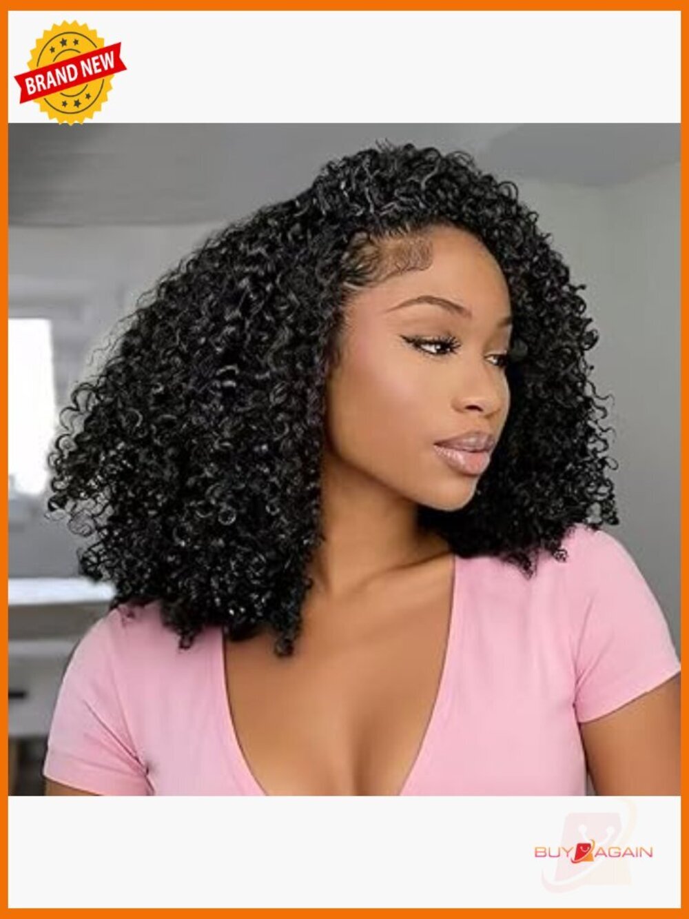 18in Kinky Curly Half Wig Human Hair Drawstring Seamless Flip Over Invisible